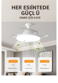 Resim Led Işıklı Katlanabilir Akıllı Tavan Vantilatörü Sessiz Fan 