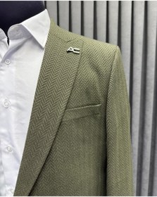 Resim Avni Ceylan Erkek Balık Sırtı Dokuma Detaylı Haki Tek Düğme Blazer Ceket 