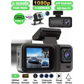 Resim A98 Full Hd 3 Kameralı Araç Içi Güvenlik Kamerası 64GB Uyumlu Ir Gece Görüşü, Ön-Arka-Iç Kayıt 