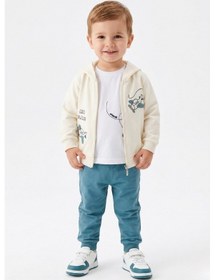 Resim Toontoy Kids Toontoy Erkek Çocuk 3'lü Eşofman Takımı Uzun Kollu Bisiklet Yaka Nakışlı T-shirt - Kapüşonlu Fermuarlı Hırka- Beli Paçası Lastikli Eşofman Altı 25052 Mavi 