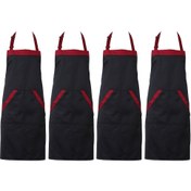 Resim 4 Adet Şık Siyah & Kırmızı Aşçı Önlüğü - Dayanıklı Polyester, Ön Cep Detaylı, Ayarlanabilir, Mutfak, Barbekü ve Restoran Personeli İçin İdeal 
