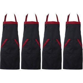 Resim 4 Adet Şık Siyah & Kırmızı Aşçı Önlüğü - Dayanıklı Polyester, Ön Cep Detaylı, Ayarlanabilir, Mutfak, Barbekü ve Restoran Personeli İçin İdeal 