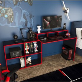 Resim Bimossa Leo Oyuncu Masası Siyah Kırımızı 113 Cm 