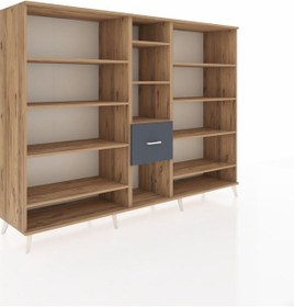 Resim Hyperion Dolap 11 Raflı 3 Çekmeceli 220x44x163 Çam-çam/antrasit Çam-çam/antrasit 