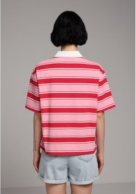 Resim Colin's Colins Regular Fit Polo Yaka Çizgili Kadın Kirmizi Kısa Kol Tişört Cl1080078 Q1.v1 Red Kırmızı 