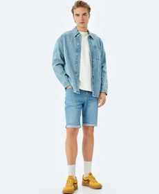 Resim Koton Katlamalı Paça Bermuda Slim Fit Jean Şort Açık İndigo 5sam40009ıd Açık İndigo 