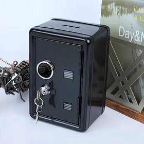 Resim Siyah Mini Metal Safe Anahtar ve Şifre Çift Koruma ile, Dayanıklı Düşmeye Dayanıklı Tasarım, Büyük Kapasiteli Depolama Sandığı, Taşınabilir Para Kutusu Safe 