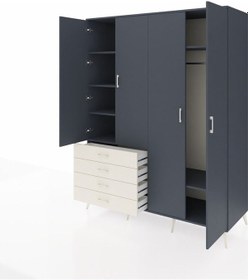 Resim Kronos Gardrop 6 Raflı 4 Çekmeceli Tek Askılı 176x59x221 Antrasit-antrasit/aytaşı Antrasit/aytaşı 