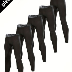 Resim 5'li Erkek Yüksek Esneklikli Kompresyon Taytları - Hızlı Kuruyan, Nefes Alabilen Spor Pantolonları Fermuarlı Cepli Basketbol, Koşu & Fitness için, Dayanıklı Polyester-Elastan Karışımı, Her Mevsim Giyilebilir 