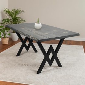 Resim Doğal Ağaç Masif Kütük Masa Yemek Masası (Metal Ayak) 75cm x 145cm 