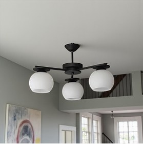 Resim KUZENLER Papatya 3’lü Siyah Metal Beyaz Cam Modern Tavan Avizesi 