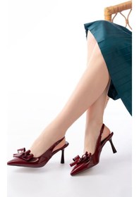 Resim İnf-4501 Bordo Rugan Günlük Arkası Açık Fiyonklu Topuklu Baya... Bordo 