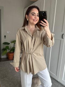 Resim Toka detaylı poplin gömlek - Bej / Large 