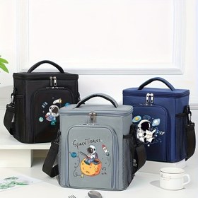 Resim 1 adet Astronot Tasarımı ile İzoleli Öğle Çantası - Çalışma ve Seyahat için Dayanıklı Polyester Soğutucu Tote, Ayarlanabilir Omuz Askısı, Yiyecekleri Taze Tutar, Piknikler için Temel | Eğlenceli Uzay Temalı Tasarım, Yiyecek İle Temas Yok 