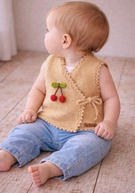 Resim seraskids El Örgüsü Kruvaze Model Sütlü Kahve Kız Bebek Yelek 