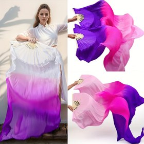 Resim 1 adet uzun degrade mor göbek dansı, pembe simülasyon ipek dans, Çin dansı, göbek dansı, takım performansı, canlı renk dans yelpazeleri, dansçılar festival performansı 