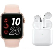 Resim Şık Akıllı Saat ve Kablosuz Kulaklık Seti, Pembe Renk, Redmi Note 9s Uyumlu 