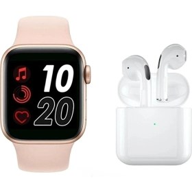 Resim Şık Akıllı Saat ve Kablosuz Kulaklık Seti, Pembe Renk, Redmi Note 9s Uyumlu 