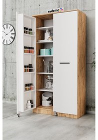 Resim Art 2 Kapaklı Erzak Kiler Dolabı Mutfak Atlantik Çam Beyaz 