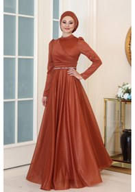 Resim Raika Moda Parıltılı Işıl Tesettür Büyük Beden Abiye Soğan Kabuğu 