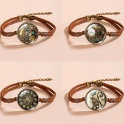 Resim 1pc New Steampunk Gear Punk Style Clock Patterns Glass Dome Brown Leather Bracelet Men Bracelets 