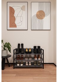 Resim Vetro Metal Ayakkabılık 3 Katlı Raflı Ayakkabı Düzenleyici Antrasit 