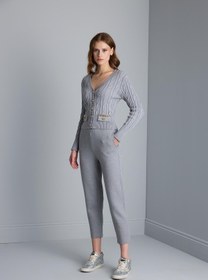 Resim Beli Kordonlu Cepli Gri Triko Pantolon - Gri / M 