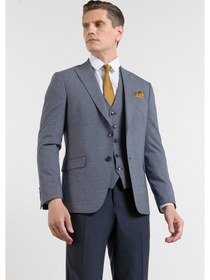Resim İmza Lacivert Kırlangıç Yaka Kazayağı Desen Slim Fit 6 Drop Takım Elbise 1001255174 
