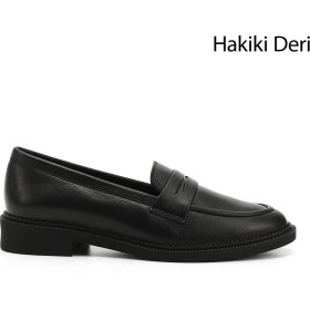 Resim Gönderi(r) Kadın Siyah Hakiki Deri Loafer Ayakkabı 