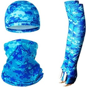 Resim Butu Yaz Anti-Uv Nefes Alabilen Buz İpek Güneşe Dayanıklı Bisiklet Kol Kollu + Astar Kapağı + Boyun Körüğü Seti Kamuflaj Mavi 