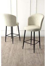 Resim Canisa Fora Serisi 6 Adet Krem Sandalye Ada Mutfak Bar Sandalyesi Babyface Kumaş Siyah Metal Ayak, Sandalye Krem Ayaklar Siyah 