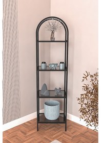 Resim Mona Siyah Köşe Kitaplık Dekoratif Aksesuar Rafı Mutfak Rafı 40cm Füme Camlı 