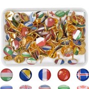 Resim 100 Adet Dekoratif Raptiye, Ulusal Bayraklı 10 Mm Raptiyeler, Mantar Panolar İçin Raptiyeler, Yuvarlak Raptiyeler, Raptiyeler, Yaratıcı Raptiyeler Çok Renkli 