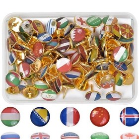 Resim 100 Adet Dekoratif Raptiye, Ulusal Bayraklı 10 Mm Raptiyeler, Mantar Panolar İçin Raptiyeler, Yuvarlak Raptiyeler, Raptiyeler, Yaratıcı Raptiyeler Çok Renkli 