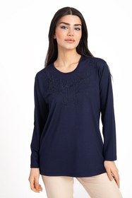 Resim NOBLE STORE Kadın Yaka Detaylı Anne Penye Bluz 