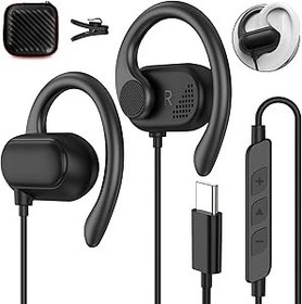Resim iPhone 16 15 Pro 5G için USB C Kulaklık, On Ear Tip C Headset USB C Bağlantısı Kablo Mikrofonlu Kulaklık Kulak Kancalı Kulaklık Samsung A56 A34 Galaxy A55 A54 S25 Pixel 9a 8 7 POCO X7 Koşu, Spor 