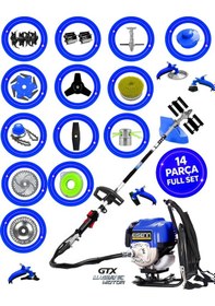 Resim German ESH 400 14 İn 1 Sırt Tipi Ot Çim Biçme Tırpan+Toprak Eşeleme+Akrobat Çapa Aparatı Çelik Fırça 