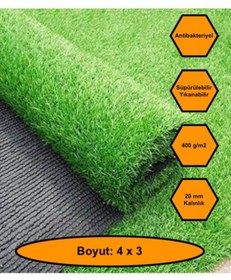 Resim MRT PLASTİK 4X3 metre YAPAY ÇİM HALI, LASTİK TABAN, YEŞİL SUNİ HALI, 20 mm KALINLIĞINDA 