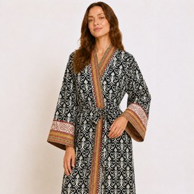 Resim Samira Premium Pamuk Bohem Kimono Siyah - Standart Oversize 