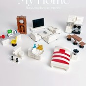 Resim Ev Mobilya Yapı Blokları Seti - Oturma Odası, Mutfak, TV, Yatak Blok Oyuncakları Doğum Günü Hediyesi DIY Oyuncağı 