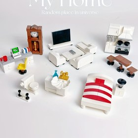 Resim Ev Mobilya Yapı Blokları Seti - Oturma Odası, Mutfak, TV, Yatak Blok Oyuncakları Doğum Günü Hediyesi DIY Oyuncağı 