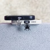 Resim Küçük Örümcek Siyah ve Antika Gümüş Toz Tıpası, Cep Telefonları, Aksesuarlar ve Dekorasyonlar için, iPhone ve Samsung Type-C Arayüzüne Uygun 