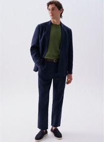 Resim Mudo Erkek Lacivert Straight Fit Keten Pantolon 