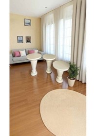 Resim 3 Lü Krem Renk Ahşap Yan Sehpa Takımı Zigon Sehpa Seti Ekru 