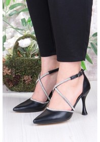 Resim Fort 35693 Cilt Çapraz Bantlı Biye Taşlı Topuklu Abiye Ayakkabı Kadın Ayakkabı Siyah 