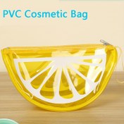 Resim Geniş Limon Dilimi PVC Kozmetik Çantası - Şeffaf Sarı Seyahat Makyaj Çantası Fermuarlı, Erkekler ve Kadınlar için Dayanıklı Tuvalet Organizatörü, Eğlenceli Tasarım | Sağlam Fermuar Kapama 