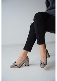 Resim Klasik Topuklu Büyük Numara Bayan Fiyonk Taşlı Ayakkabı 001 