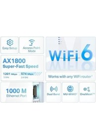 Resim Uslucan Alışveriş RE600X, AX1800 Mbps Onemesh Wi-Fi 6 Menzil Genişletici, 1 Gigabit Bağlantı Noktası, Dahili Access Point Modu ile Geniş Bant/wi-Fi Güçlendirici/hotspot 