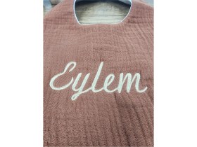 Resim PremiumPort Yumuşak ve Su Geçirmez Müslin Bebek Önlüğü, Kişiselleştirilebilir Nakışlı 