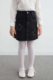 Resim Fulla Moda Beli Lastikli Yıldız Nakışlı Taşlı Kız Çocuk Jean Etek 